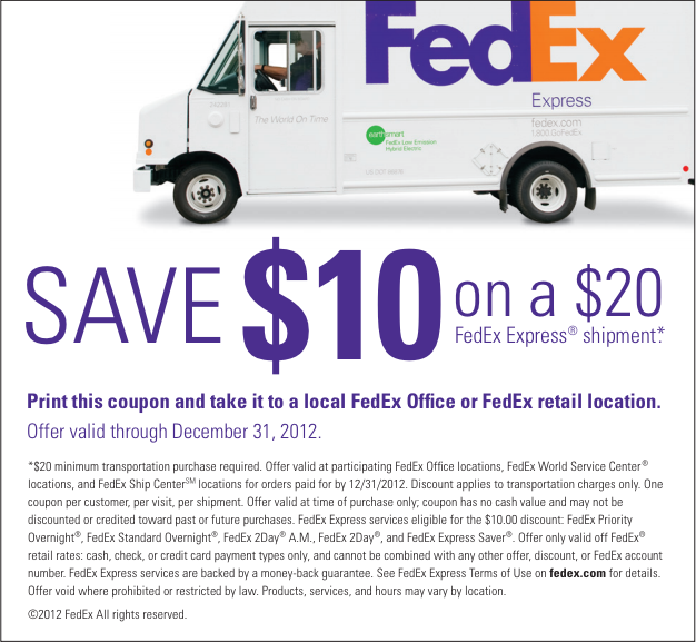 FedEx Office: $10 off $20 Printable Coupon