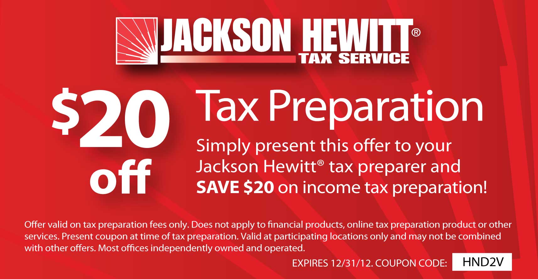 Jackson Hewitt: $20 off Printable Coupon