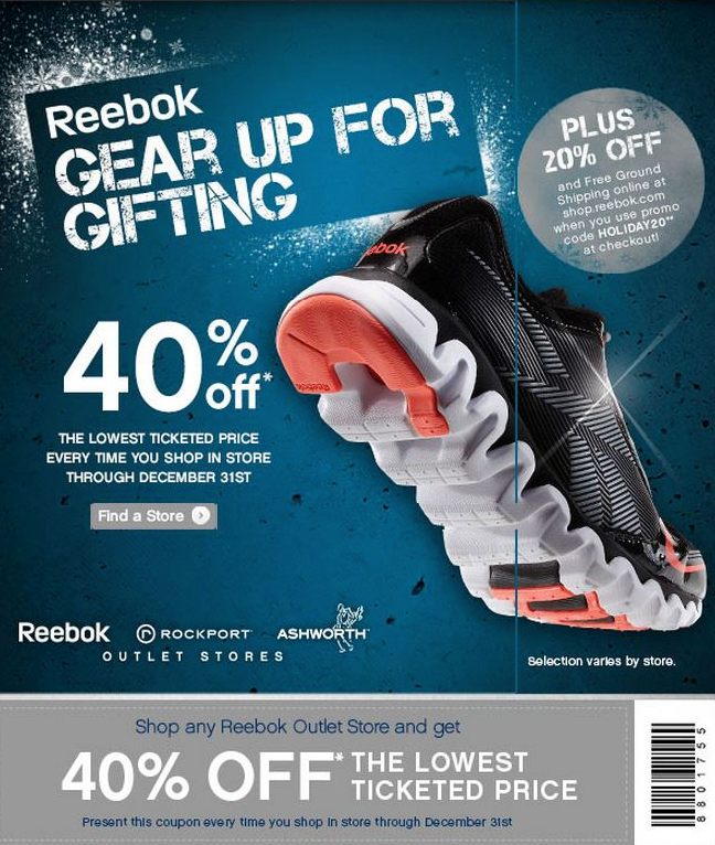Reebok Outlet: 40% off Printable Coupon