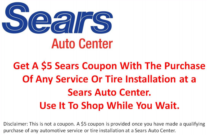 Sears: $5 off Auto Center Printable Coupon