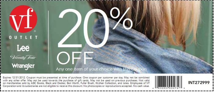 Vanity Fair Outlet: 20% off Item Printable Coupon