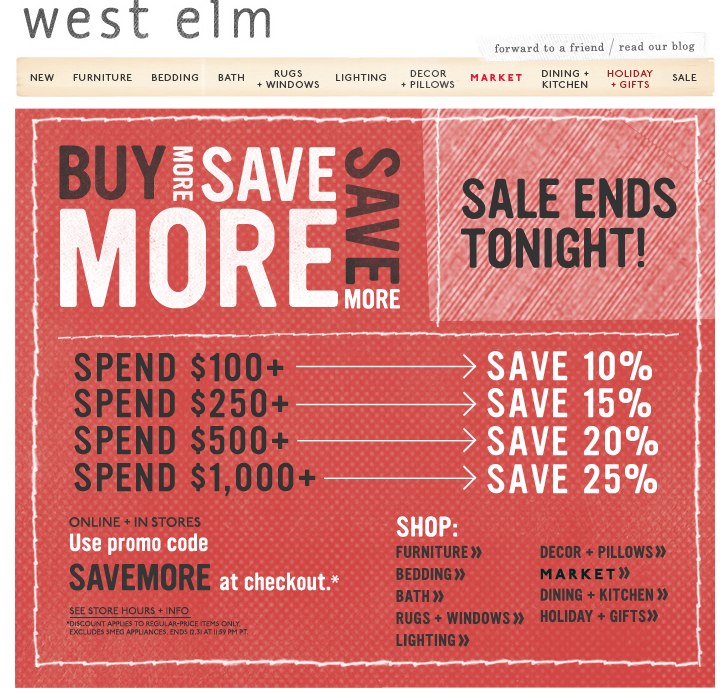 West Elm: 10%-25% off Printable Coupon