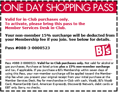 BJs Wholesale Club: One Day Pass Printable Coupon