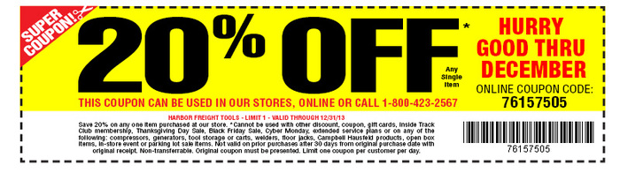 Harbor Freight Tools Promo Coupon Codes and Printable Coupons