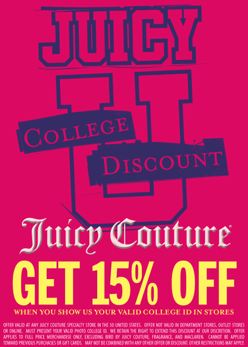 Juicy Couture: 15% off Students Printable Coupon