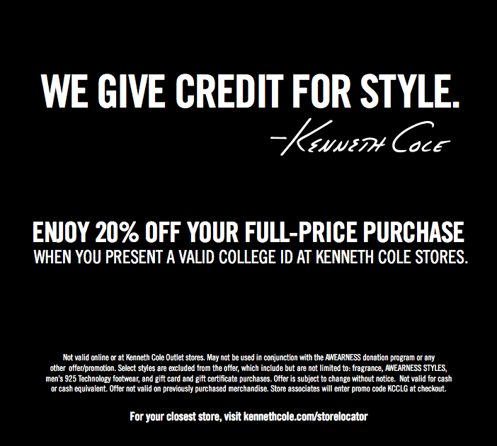 Kenneth Cole: 20% off Printable Coupon