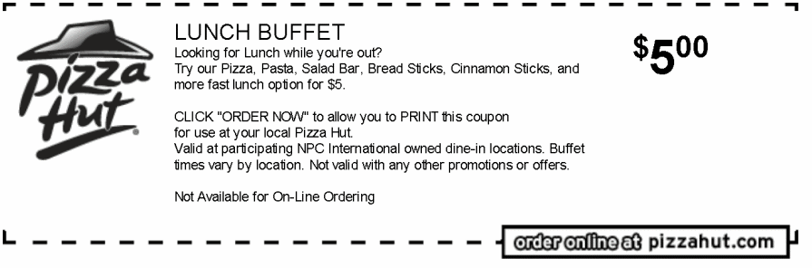 Pizza Hutt: $5 Buffet Printable Coupon