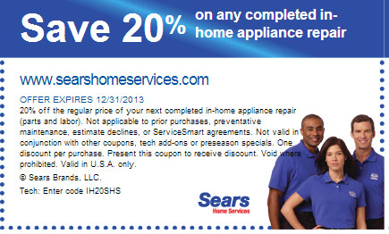 Sears: 20% off Appliance Repair Printable Coupon