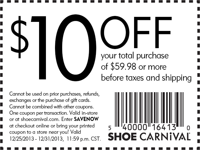 Shoe Carnival: $10 off $59.98 Printable Coupon