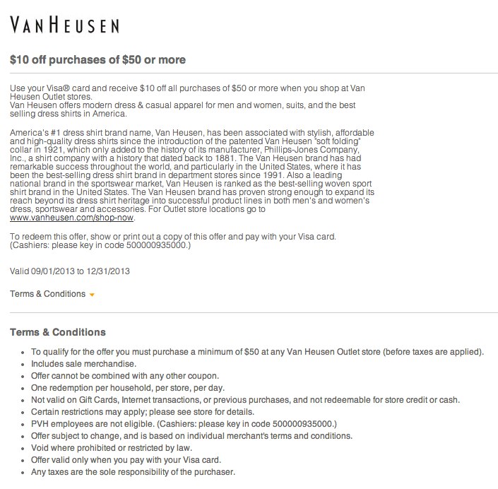 Van Heusen: $10 of $50 Printable Coupon