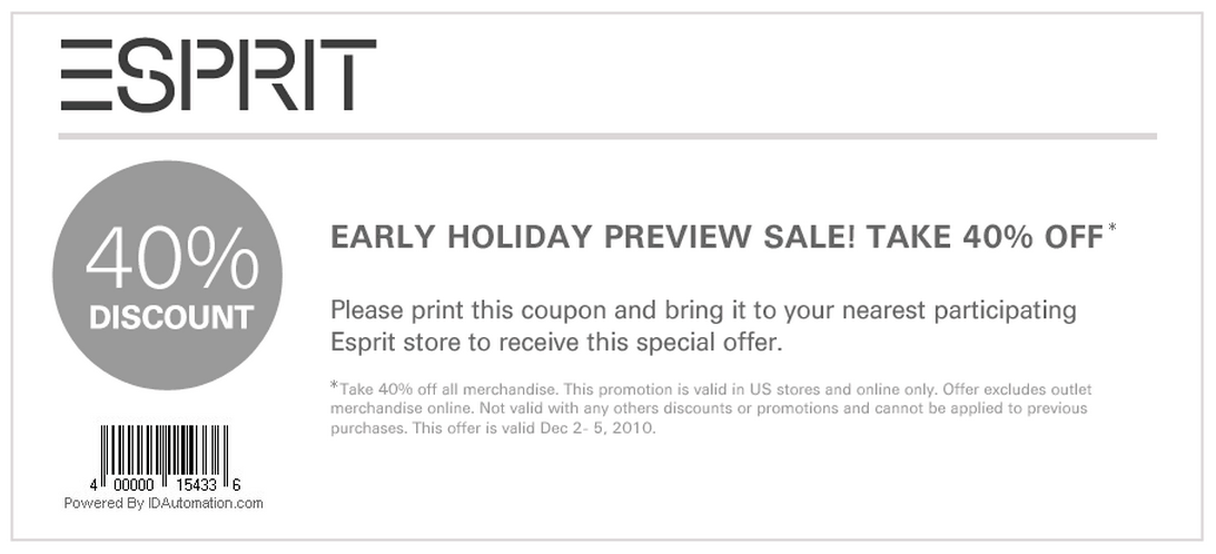Esprit: 40% off Printable Coupon