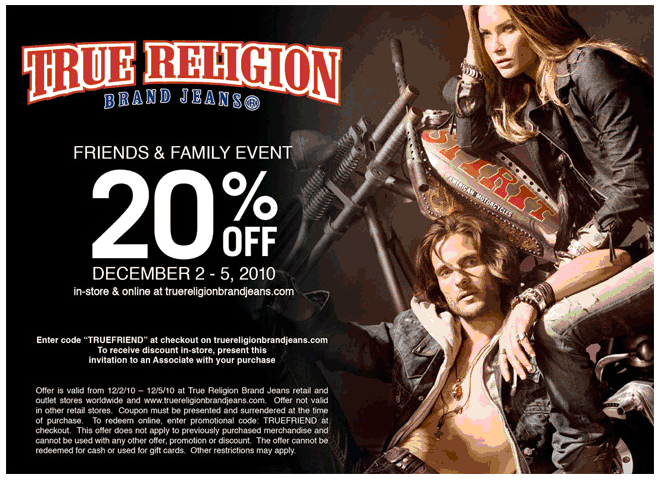 True Religion: 20% off Printable Coupon