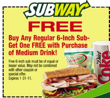 Subway: Free Sub Printable Coupon