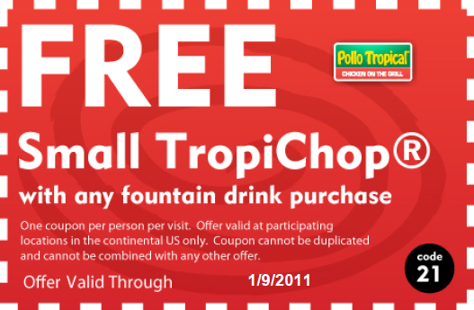 Pollo Tropical: Free Tropichop Printable Coupon