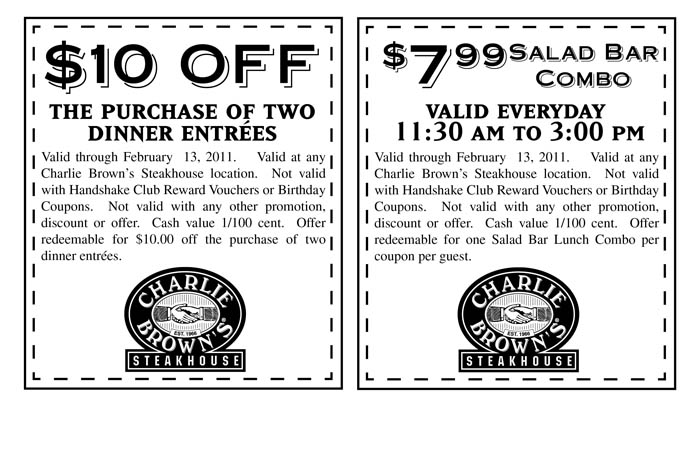 Charlie Browns Steakhouse Promo Coupon Codes and Printable Coupons