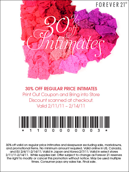Forever 21: 30% off Intimates Printable Coupon