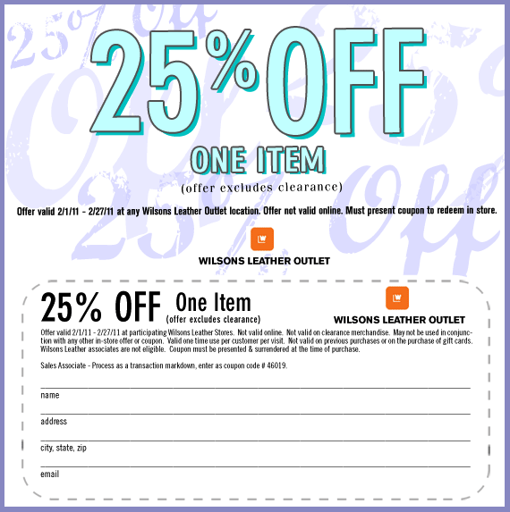 Wilsons Leather: 25% off Printable Discount