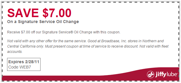 Jiffy Lube: $7 off Oil Change Printable Coupon