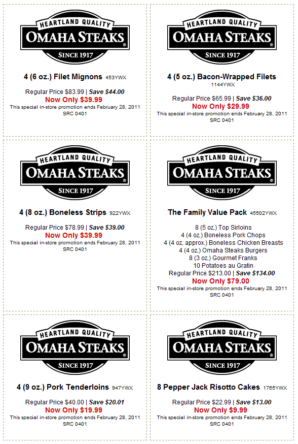 Omaha Steaks: 6 February Printable Coupons