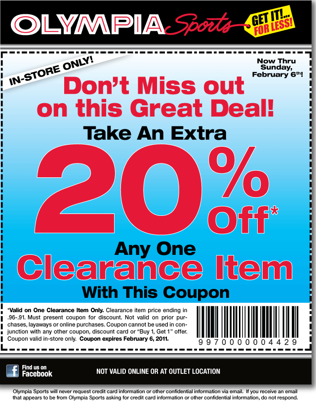 Olympia Sports: 20% off Printable Coupon