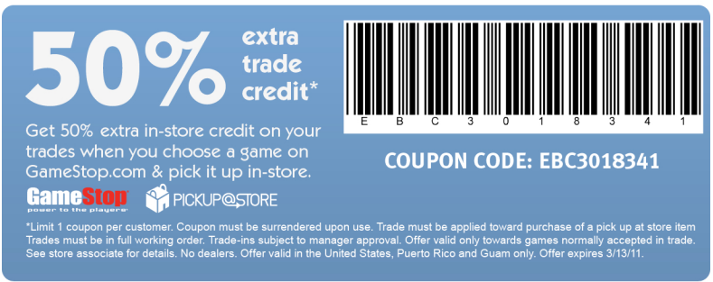 GameStop: Extra 50% Trade Credit Printable Coupon