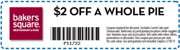 Bakers Square Promo Coupon Codes and Printable Coupons