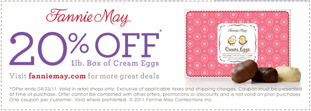 Fannie May: 20% off Eggs Printable Coupon