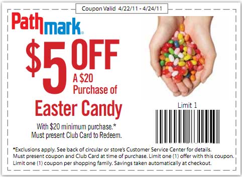 Pathmark: $5 off $20 Easter Candy Printable Coupon