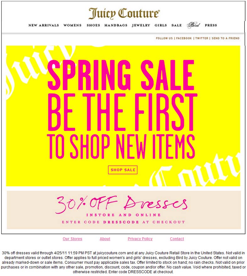 Juicy Couture: 30% off Dresses Printable Coupon