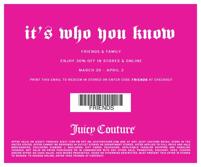 Juicy Couture: 30% off Printable Coupon