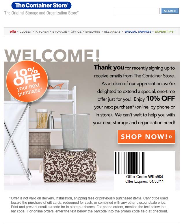 The Container Store: 10% off Printable Coupon