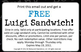Bar Louie: Free Sandwich Printable Coupon