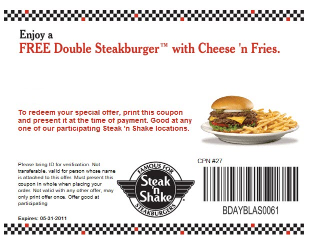 Steak 'n Shake: Free Burger Printable Coupon