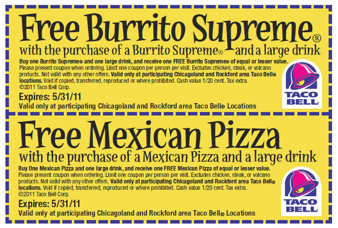 Taco Bell: Free Burrito or Mexican Pizza Coupon