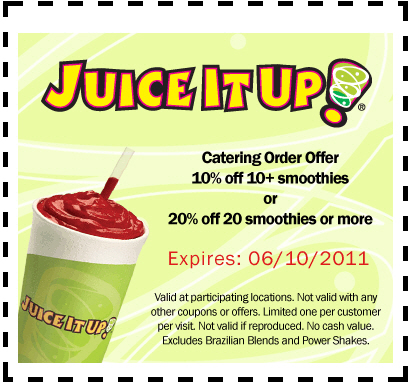 Juice It Up: 10%-20% off Catering Printable Coupon