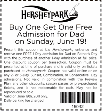 Hersheypark: BOGO Free Printable Coupon