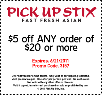 Pick Up Stix: $5 off $20 Printable Coupon
