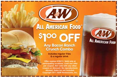 A&W: $1 off Bacon Combo Coupon