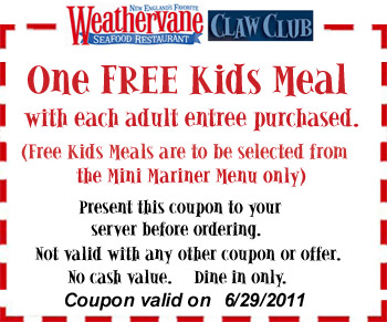 Weathervane: Free Kids Meal Printable Coupon