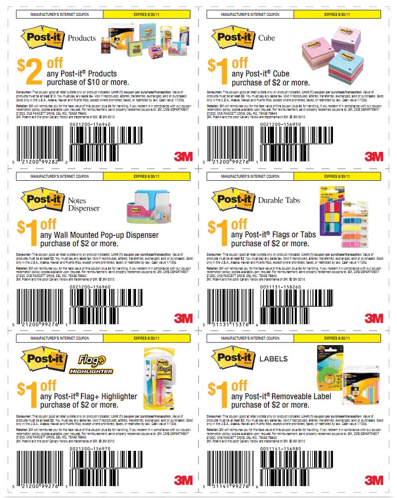 3M: 6 Post-it Printable Coupons