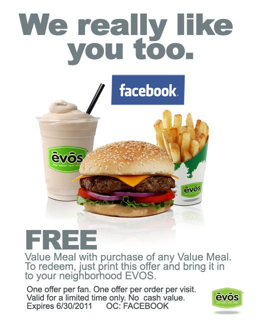 EVOS: BOGO Free Meal Printable Coupon