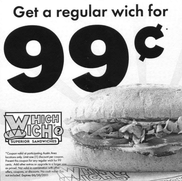 Which Wich: $0.99 Sandwich Printable Coupon