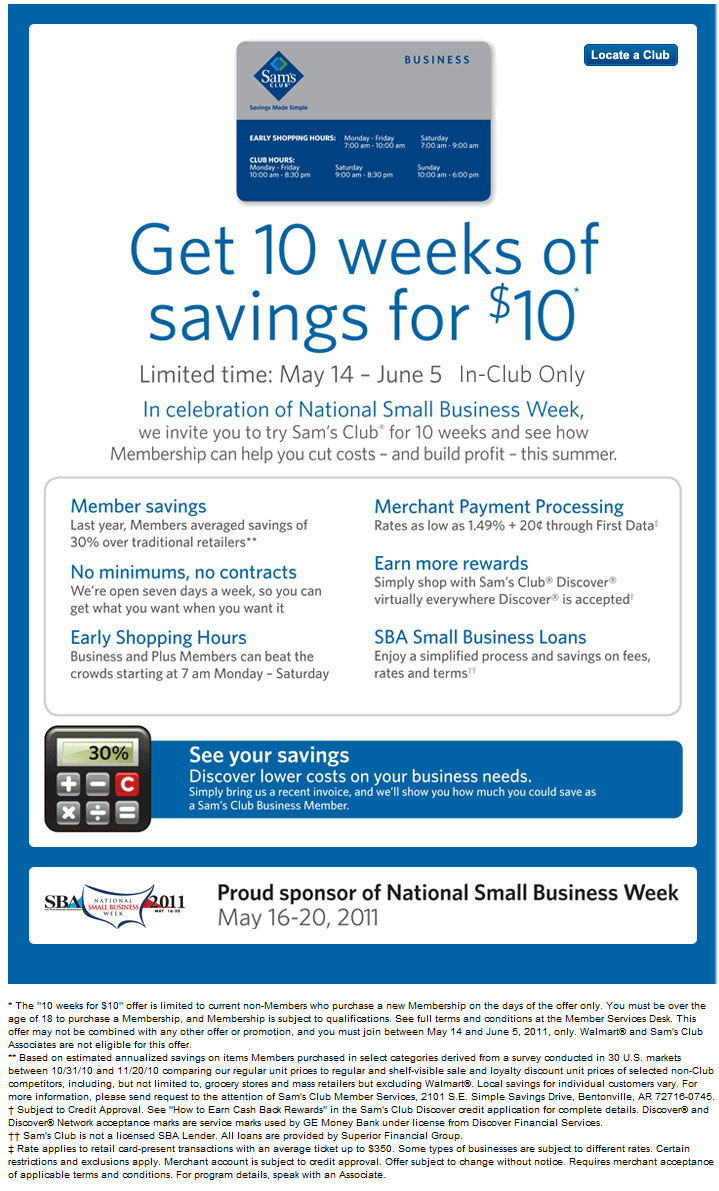 Sams Club: $10 for 10 Weeks Promotion