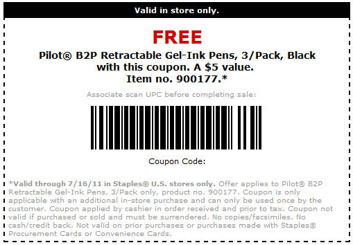 Staples: Free Gel Pens Printable Coupon