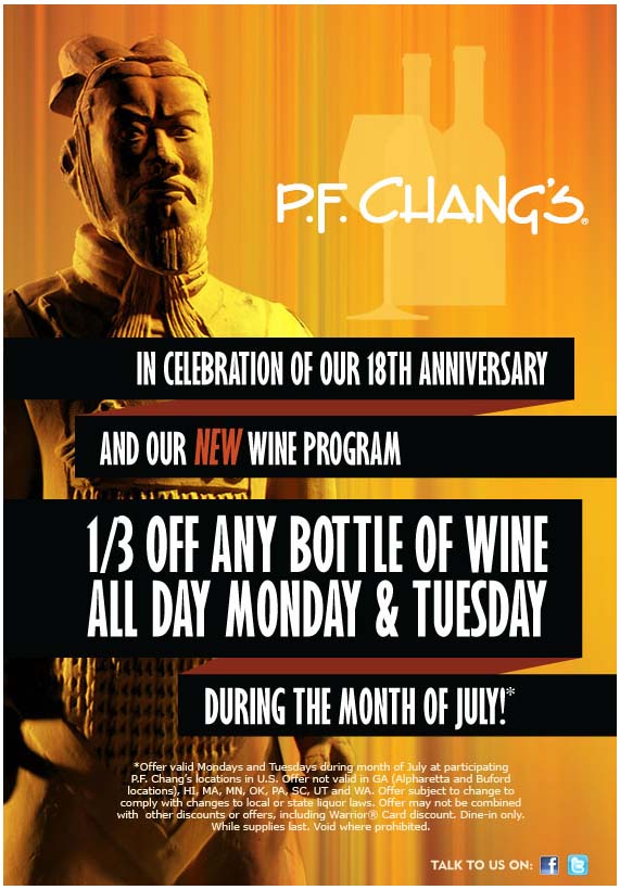 P.F. Chang's: 1/3 Bottle Wine Printable Coupon