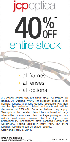 JCPenney Optical: 40% off Printable Coupon