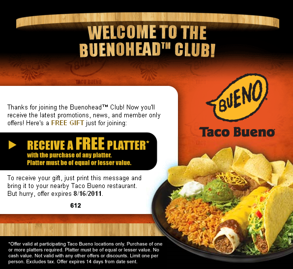 Taco Bueno: Free Platter Printable Coupon