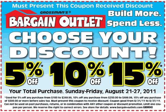Grossman's Bargain Outlet: 5%-15% off Printable Coupon
