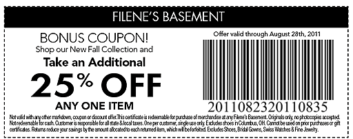 Filene's Basement: 25% off Printable Coupon