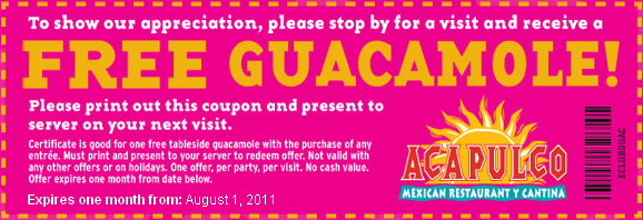 Acapulco Restaurants: Free Guacamole Printable Coupon